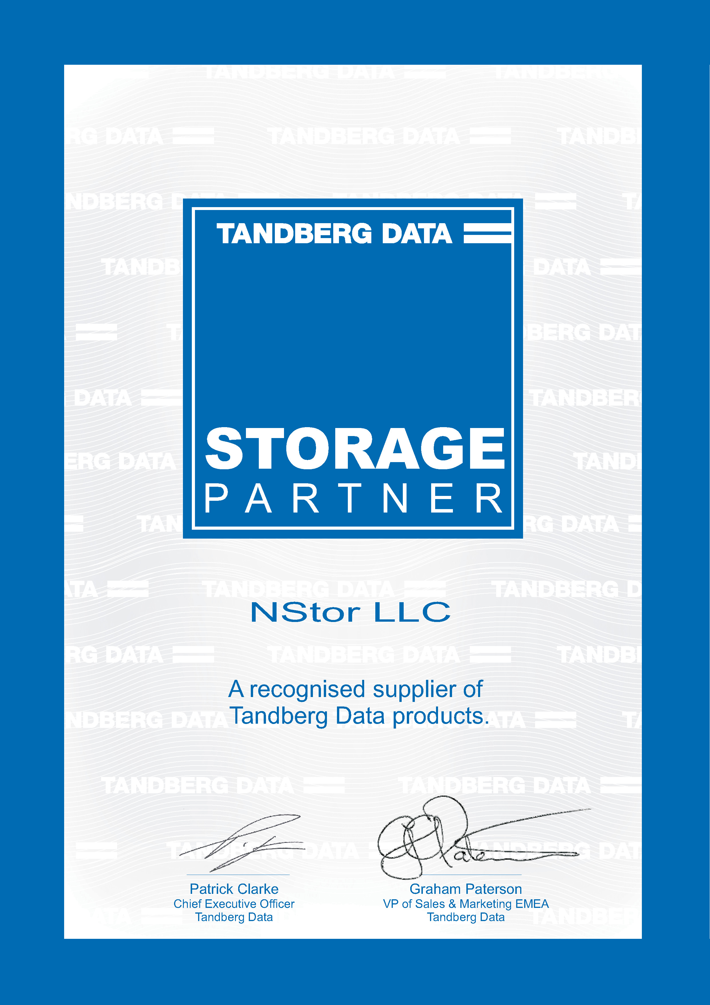 Сертификат Tandberg Nstor